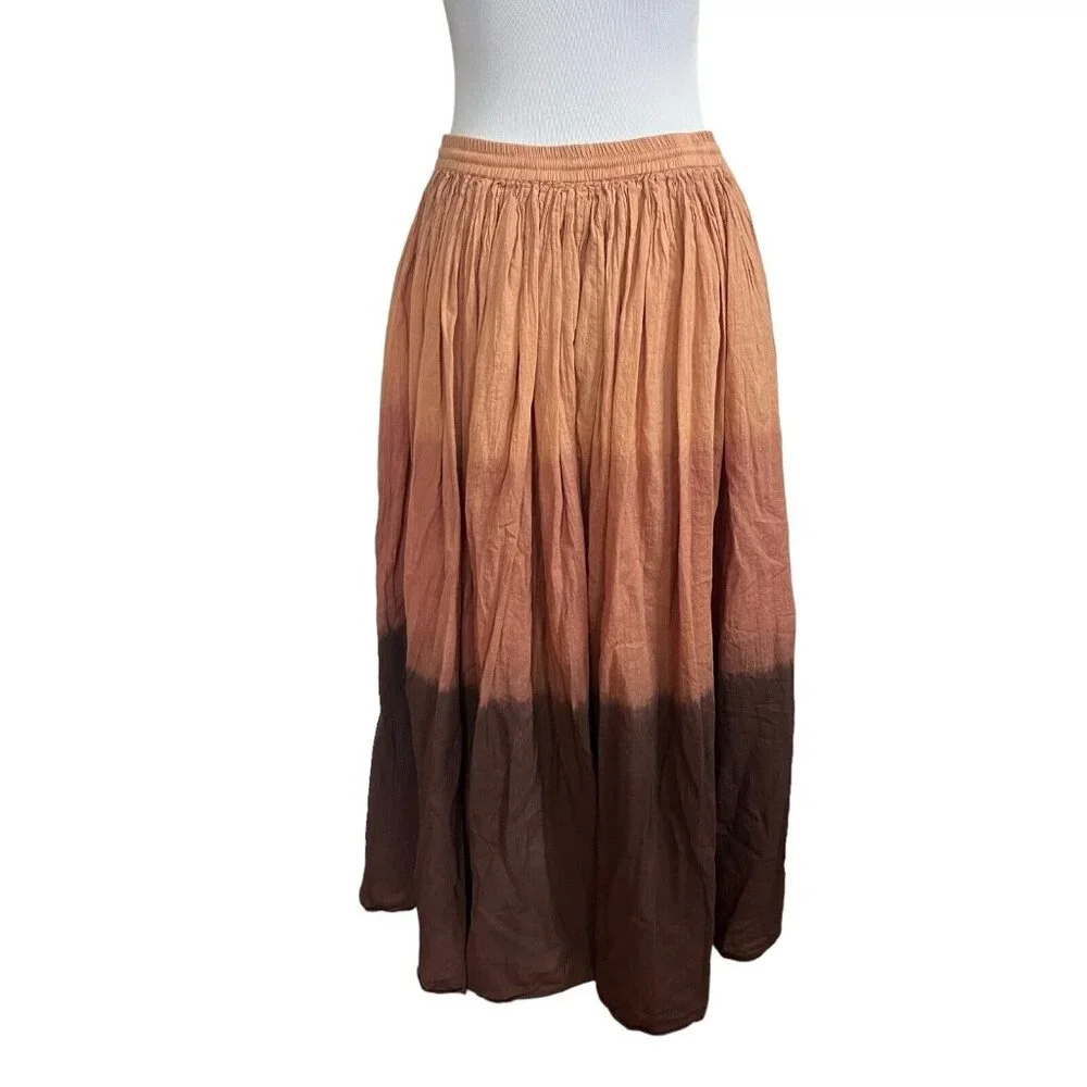 Skirt M Medium Peach Brown Ombre Tiered Midi Maxi Trendy Peasant Boho Summer_3